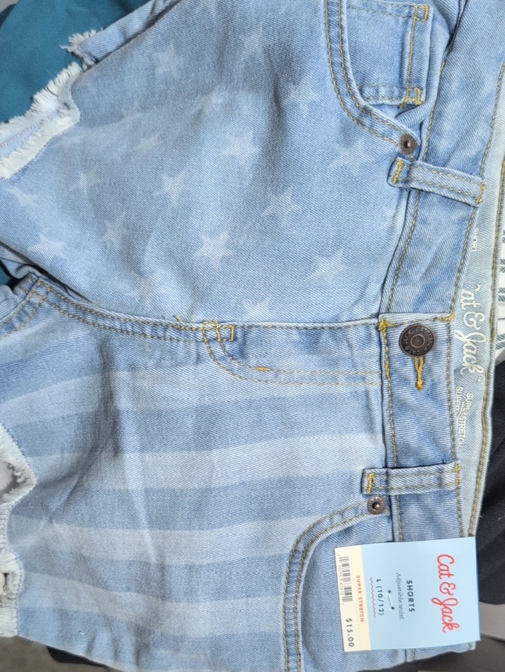 Pack Of #10 Cat & Jack Light Blue Denim Shorts with Star & Stripe Print (Resale)